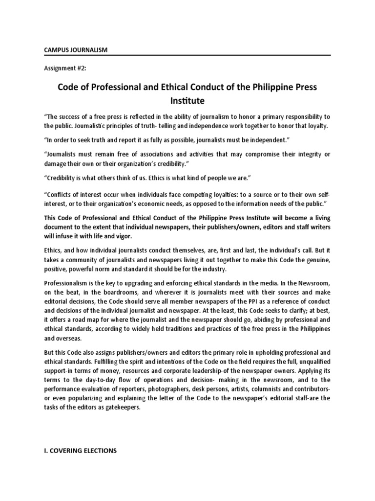 Philippine Press Ethical Conduct Guide | PDF | Journalism | Newspapers