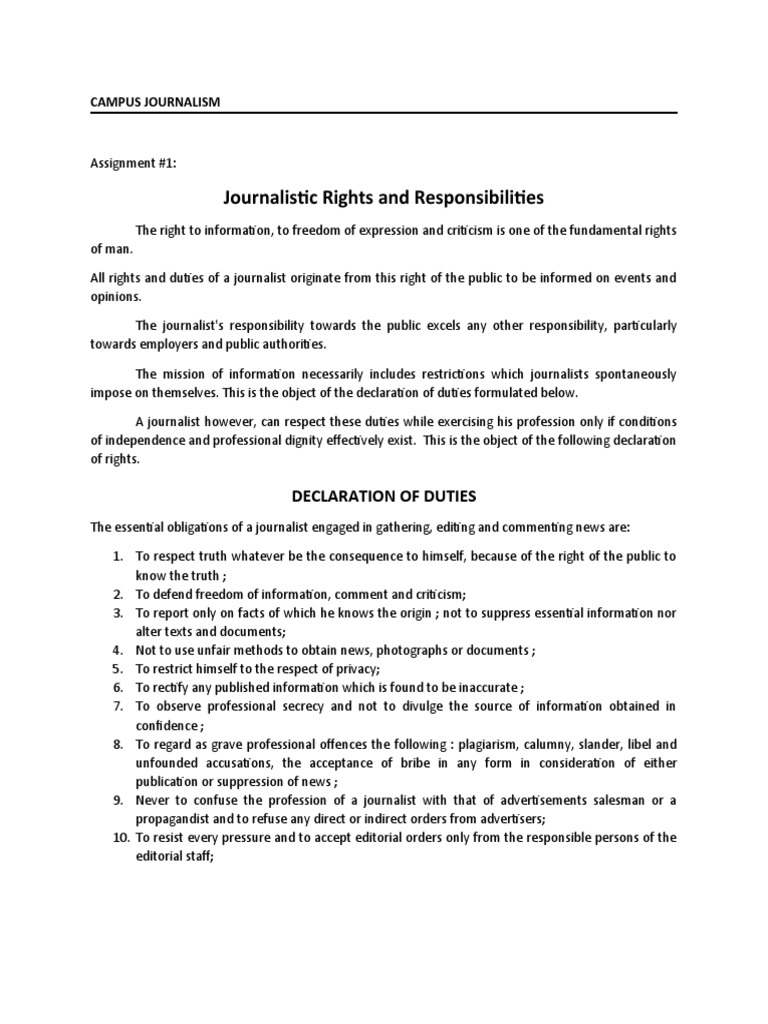Journalistic Rights and Responsibilities Campus Journalism PDF