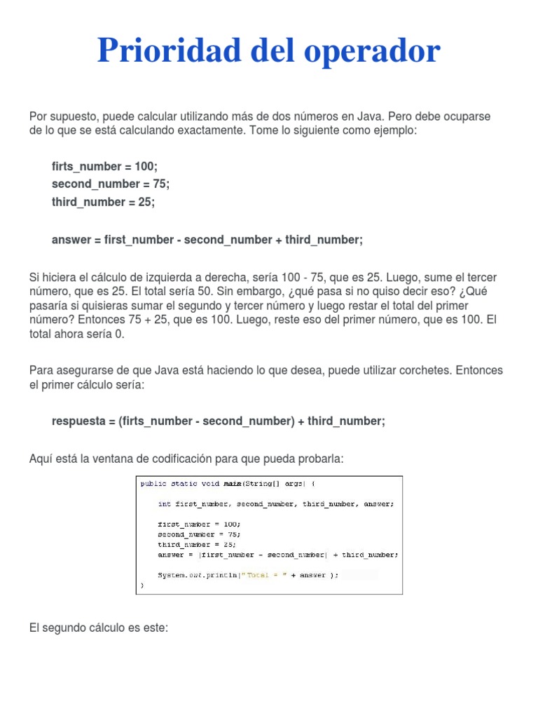 Prioridad de Operadores en Java | PDF | Java (lenguaje de programación ...
