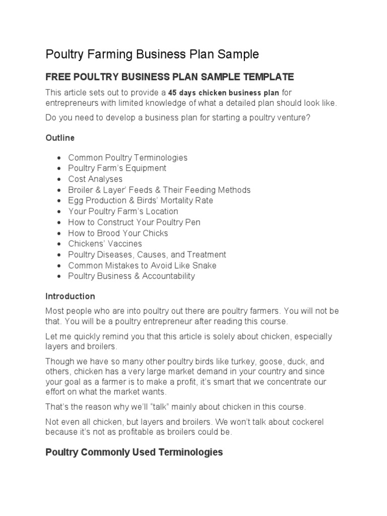Poultry Farming Business Plan Sample PDF Chicken Poultry Farming