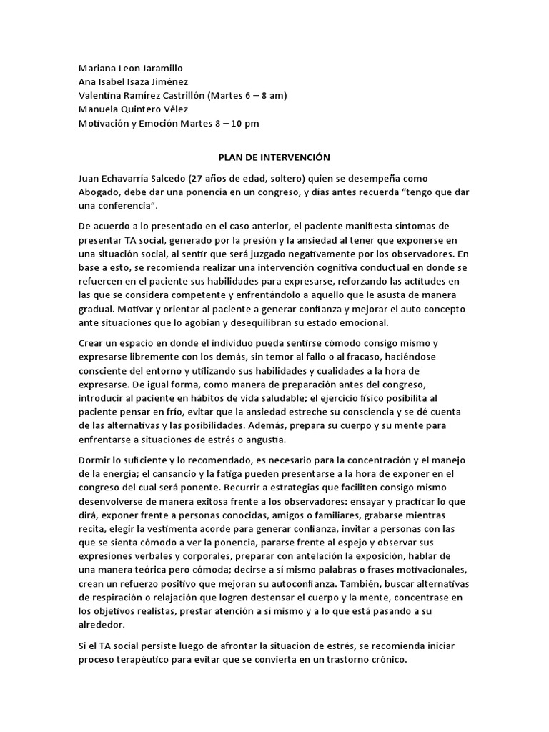 Intervención para Trastorno de Ansiedad Social | PDF | Las emociones ...