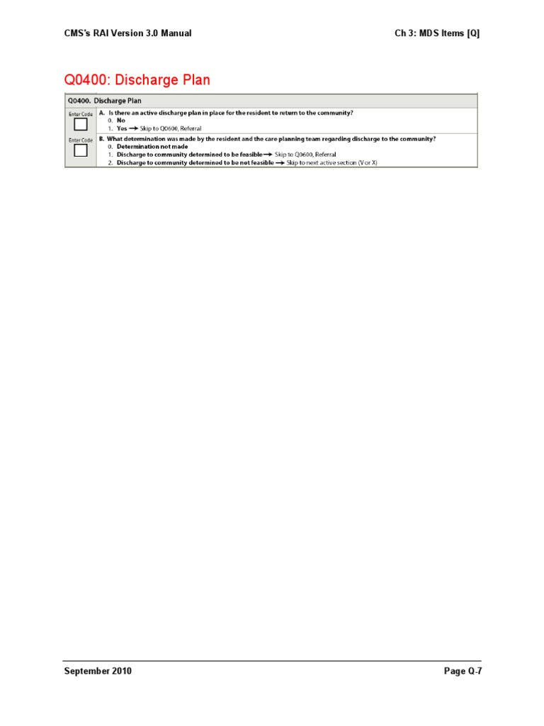 MDS 3.0 Chapter 3: Discharge Planning | PDF | Nursing Home Care | Home Care