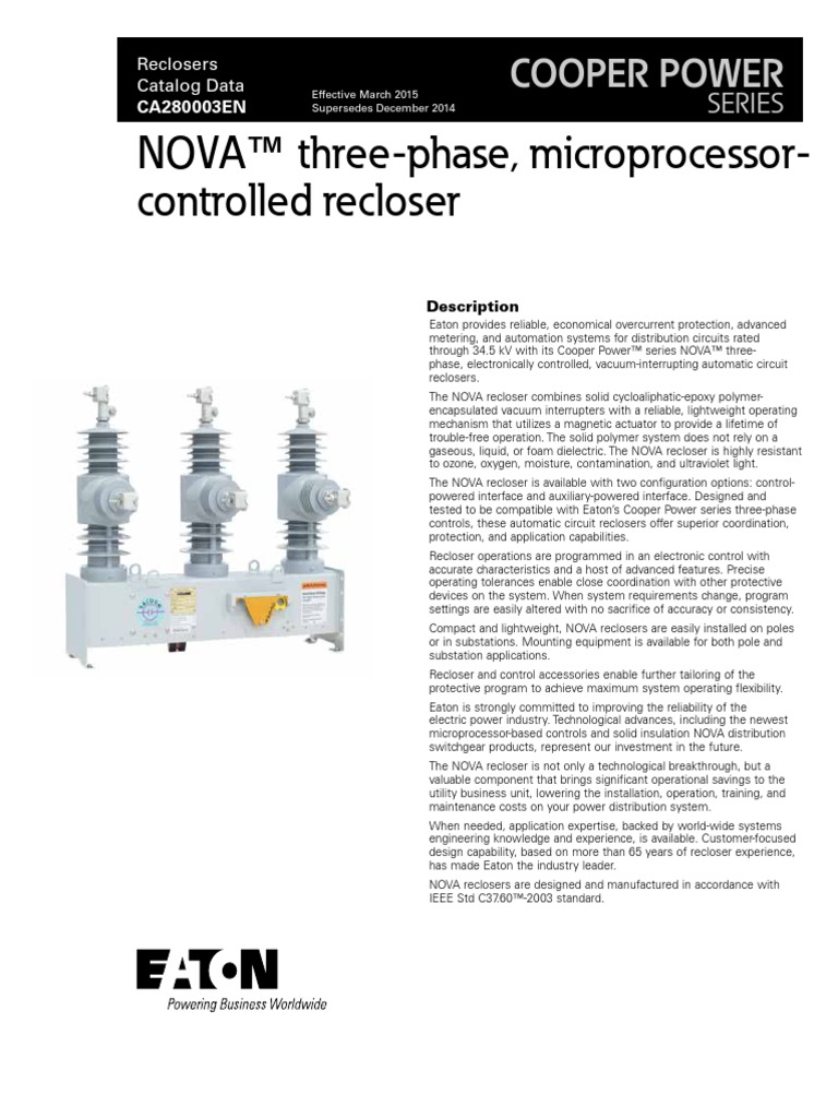 Nova Three Phase Recloser Catalog Ca280003en | PDF