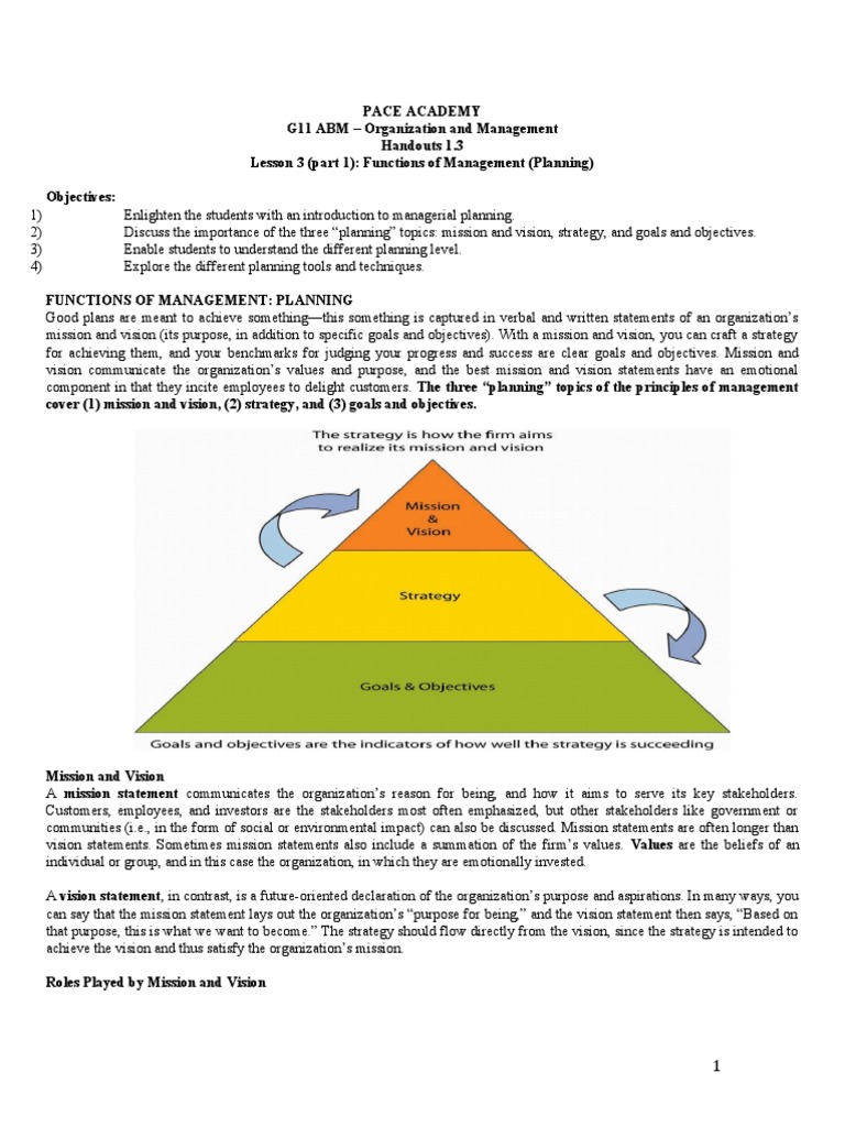 G11 ABM Org and MGT Lesson 3 Part 1 Handouts | PDF | Strategic ...