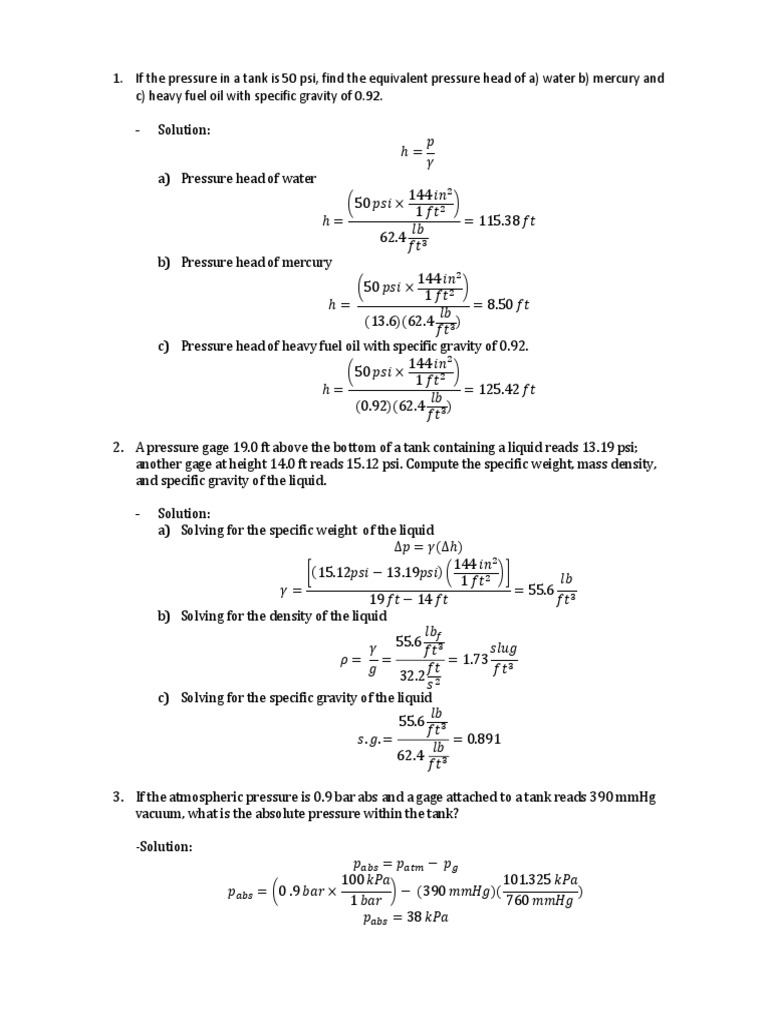 Solution To Manometer Problem PDF | PDF | Pressure Measurement | Pressure