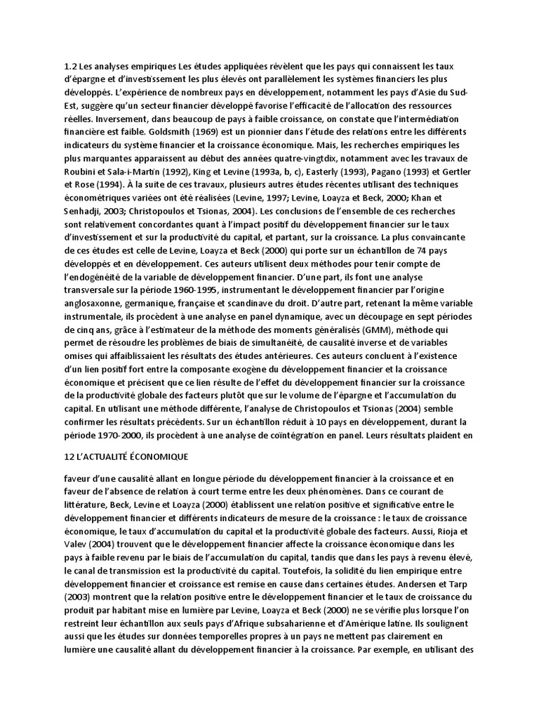 Impact du développement financier sur la croissance | PDF | Croissance ...