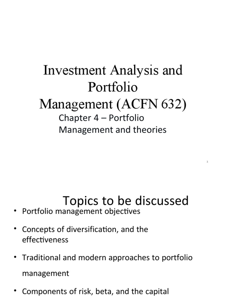 Chapter 4 Portfolio Theory PDF Diversification (Finance