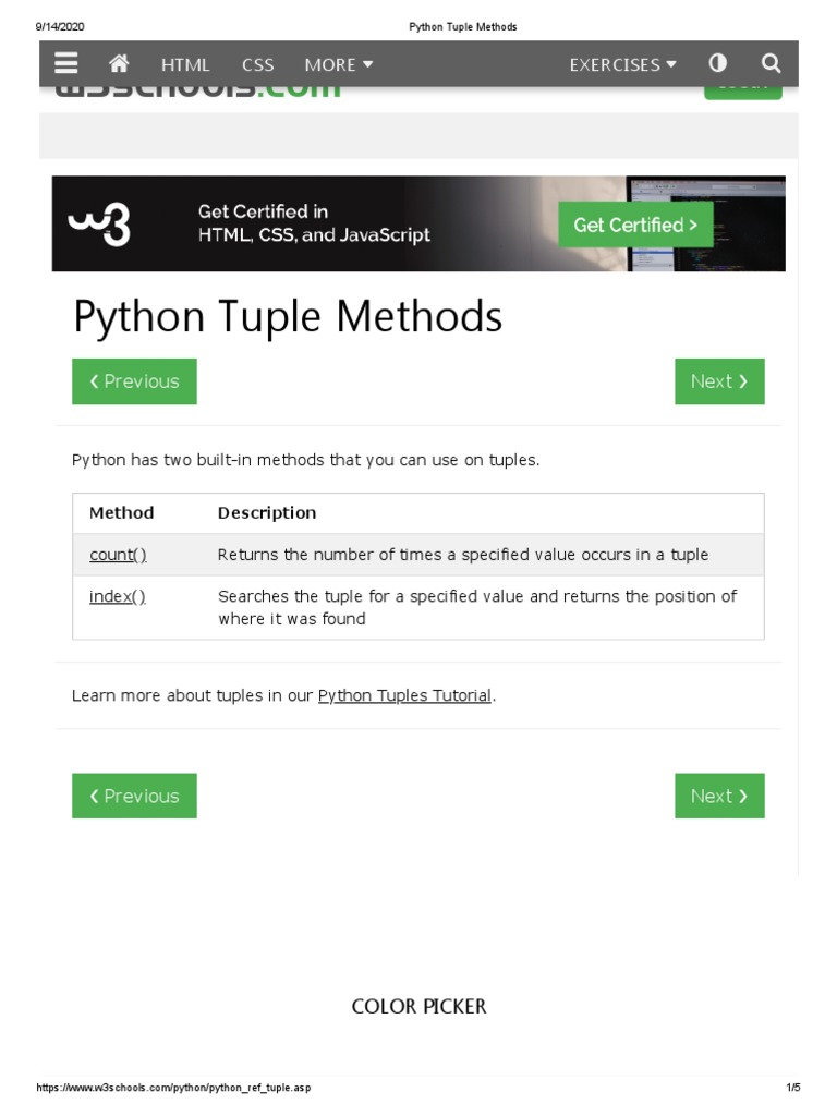 Python Tuple Methods | PDF