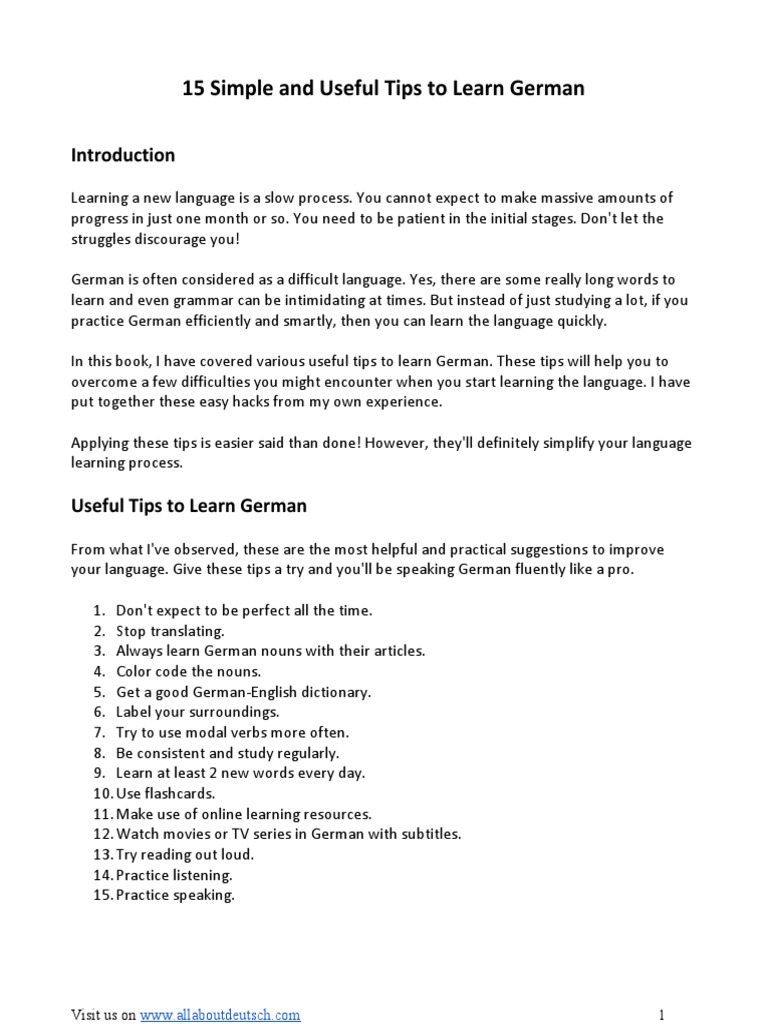 Tips On How To Learn German PDF | PDF | Grammatical Gender | German ...