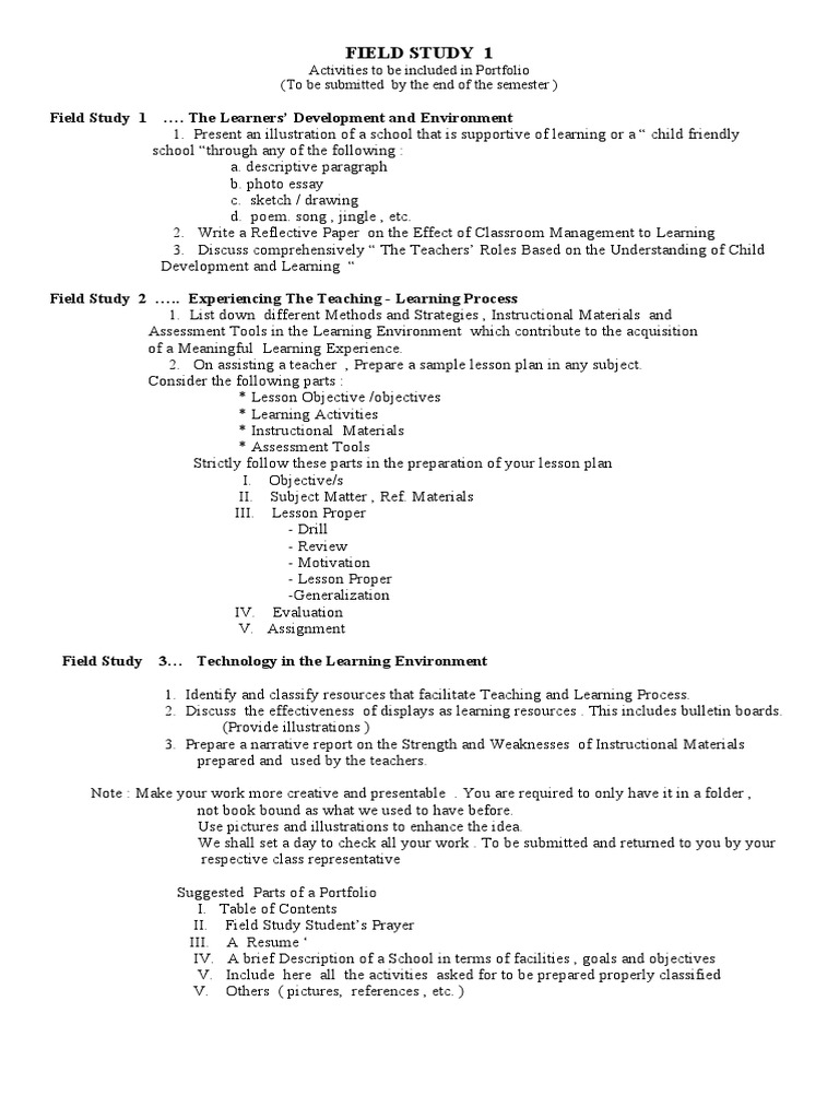 Field Study 1 Req | PDF | Lesson Plan | Applied Psychology