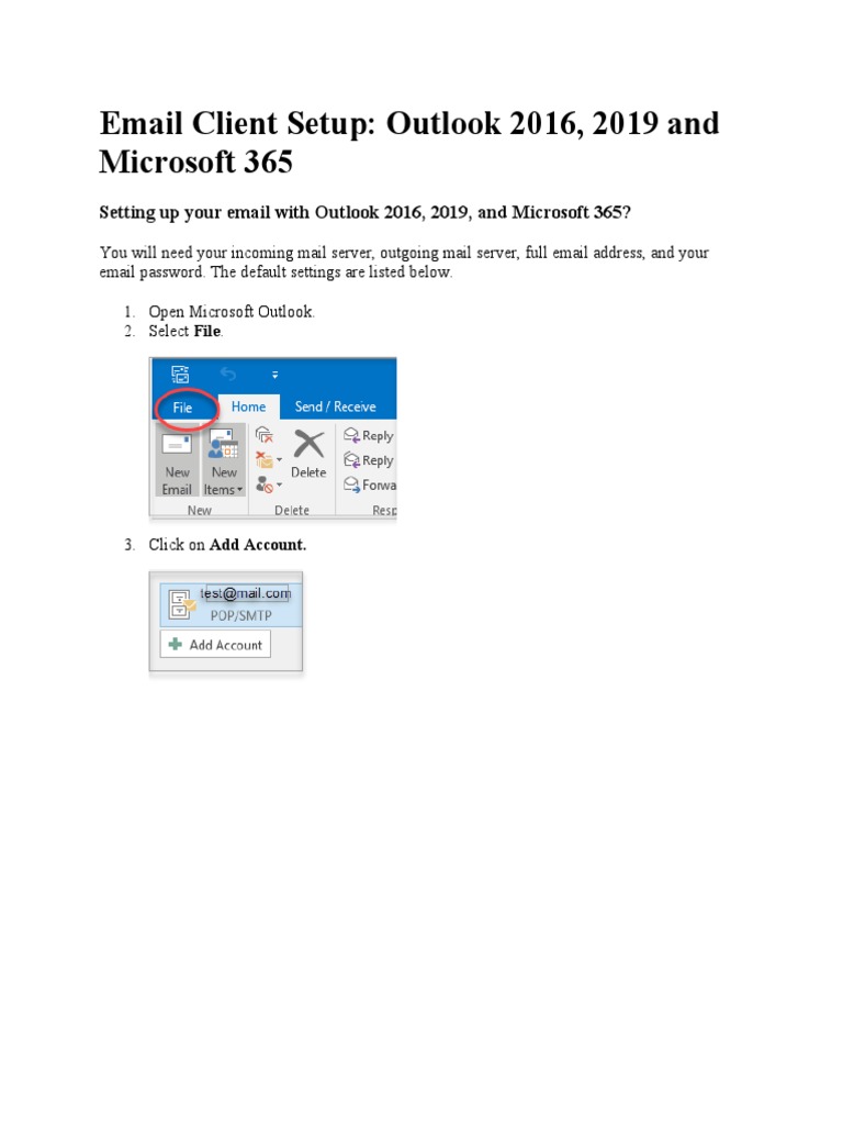 Email Client Setup - Office 2016 | PDF | Online Services ...