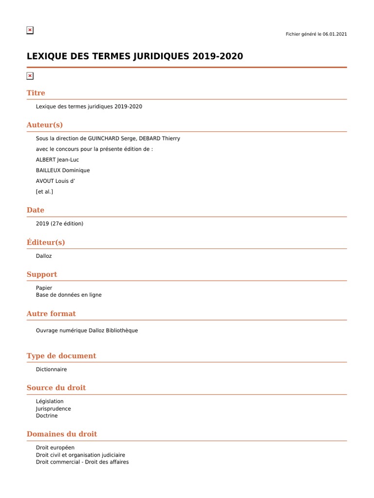 Lexique Des Termes Juridiques 2019 2020 Jurisguide PDF Loi internationale Sphère publique