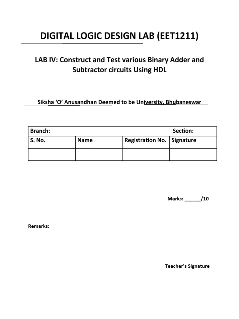 Digital Logic Design Lab 4 PDF