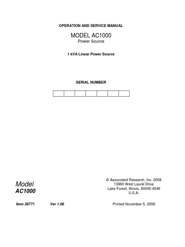 AC1000 Users Guide PDF | PDF | Electrical Breakdown | Electrical Impedance