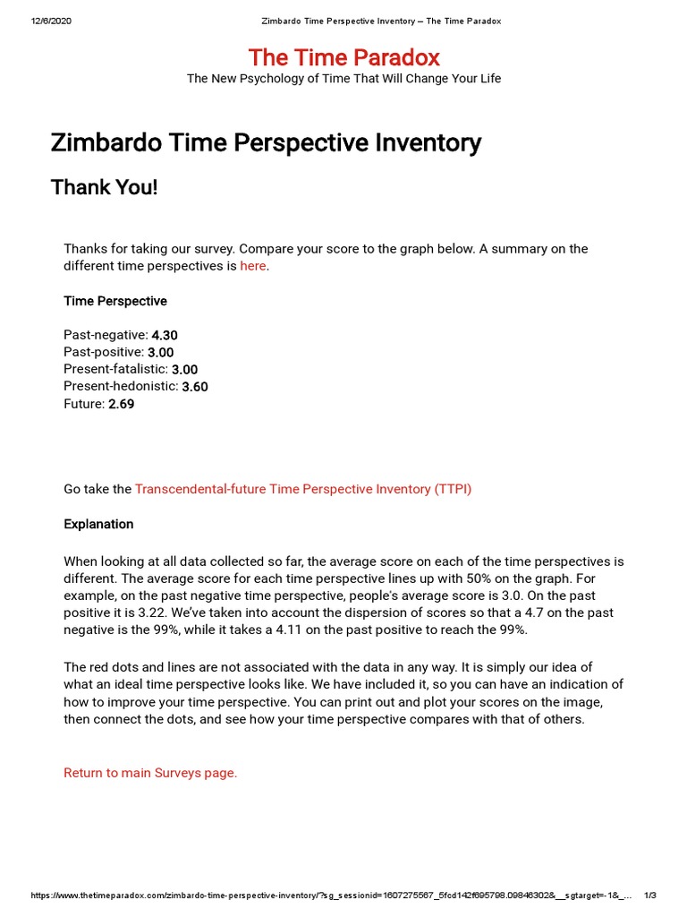 Zimbardo Time Perspective Inventory - The Time Paradox | PDF ...