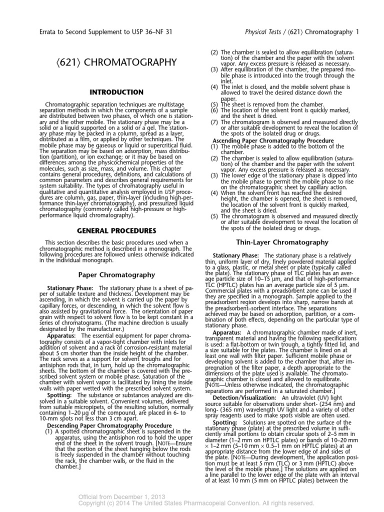 Chromatography USP Chapter 621 Download Free PDF Chromatography