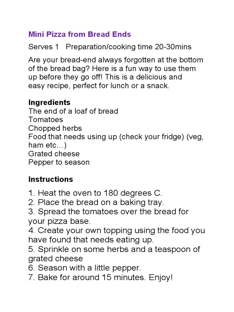 Easy Mini Pizza Recipe from Bread Ends | PDF | Cooking, Food & Wine