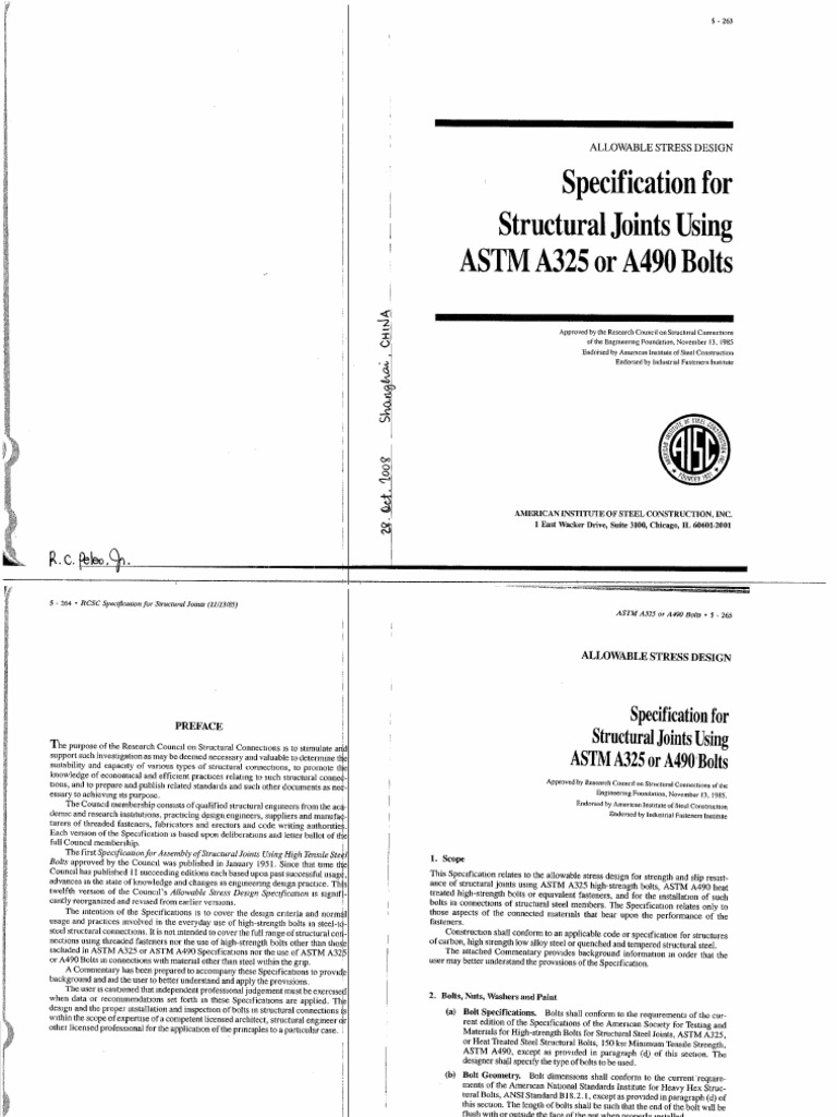 A325 A490 H S BOLTS-searchable PDF | PDF | Screw | Strength Of Materials