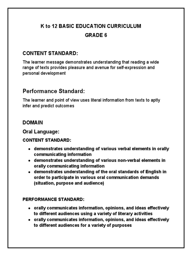 Grade 6 English Curriculum Standards | PDF | Reading Comprehension | Word