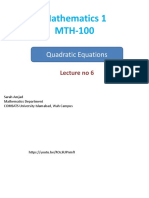 Mathematics 1 MTH-100: Quadratic Equations