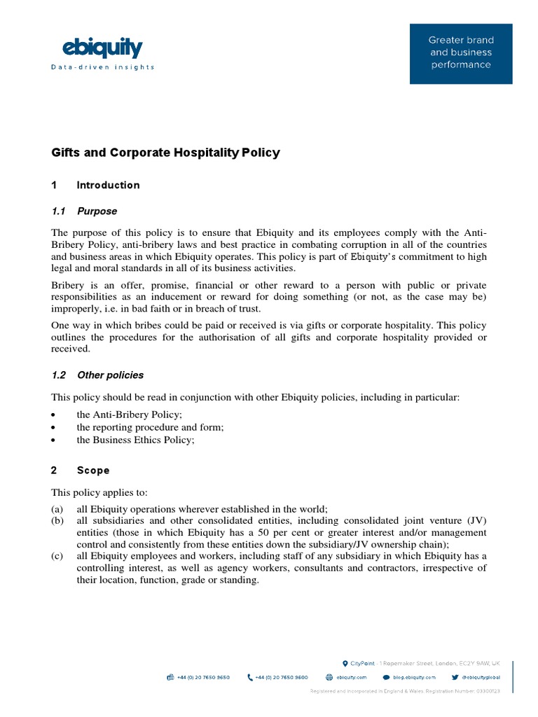 Gifts and Corporate Hospitality Policy PDF Bribery Business