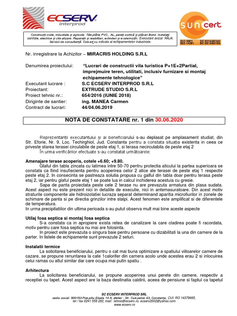 Nota Constatare - Miracris 1 | PDF