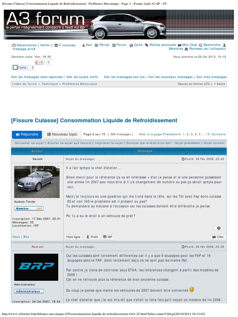 (Fissure Culasse) Consommation Liquide de Refroidissement Problèmes