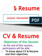 8th Semester 20th Lecture Resume and CV