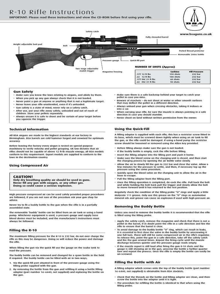 BSA R-10 Air Rifle User Guide | PDF