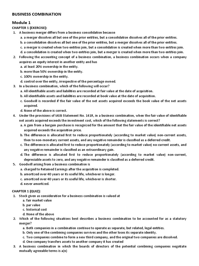 BUSINESS COMBINATION PT PDF Goodwill (Accounting) Consolidation