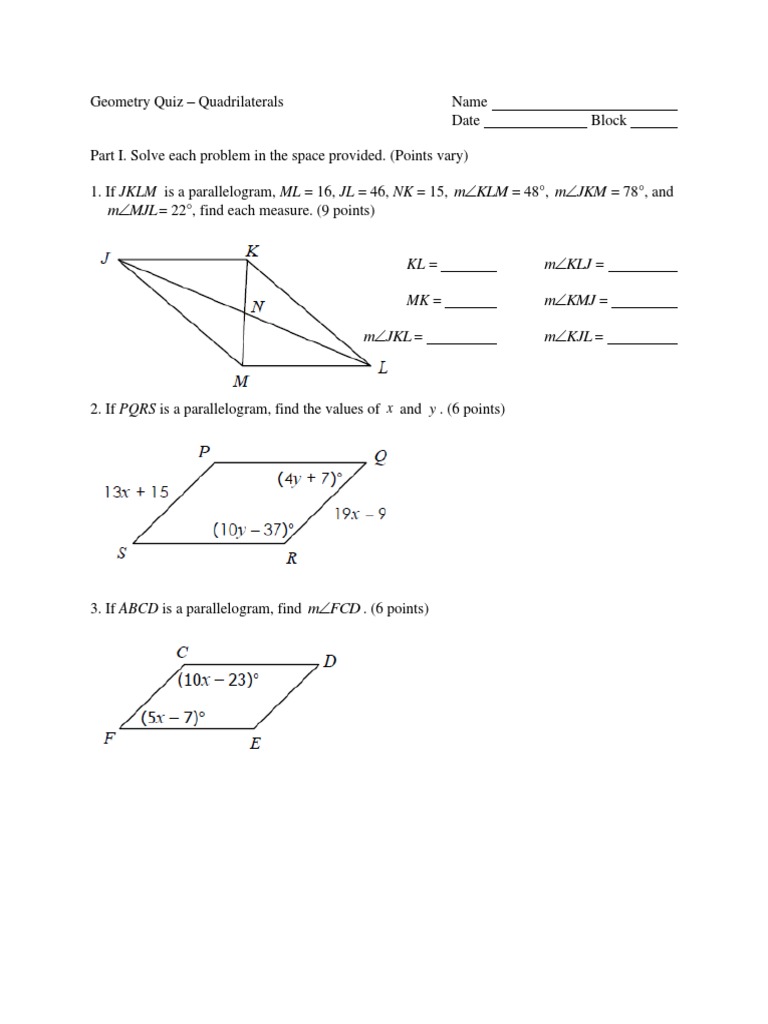 Quadrilaterals Geometry Quiz | PDF | Rectangle | Euclidean Plane Geometry