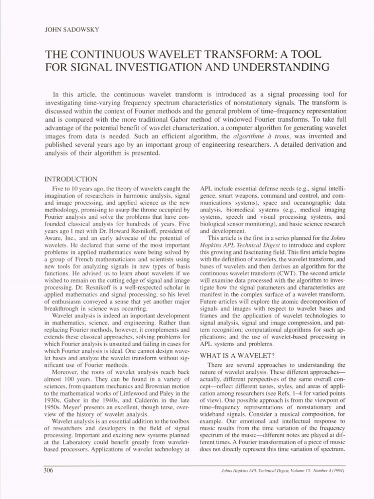 Continuous Wavelet Transform Explained | PDF | Wavelet | Spectral Density