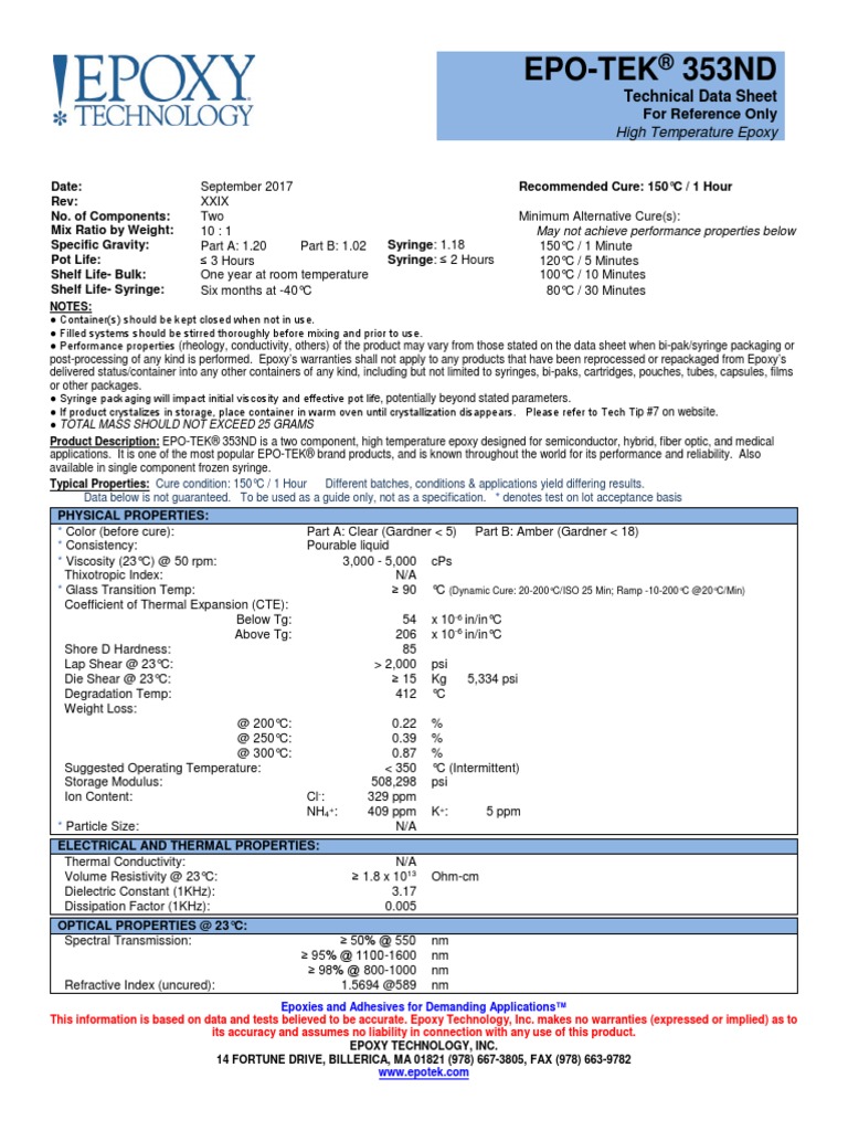 Epo-Tek 353ND: Technical Data Sheet | PDF | Semiconductor Device ...