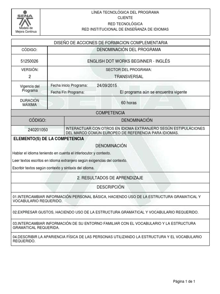 Programa de Inglés: Mejora Continua | PDF | Educacion de idiomas ...