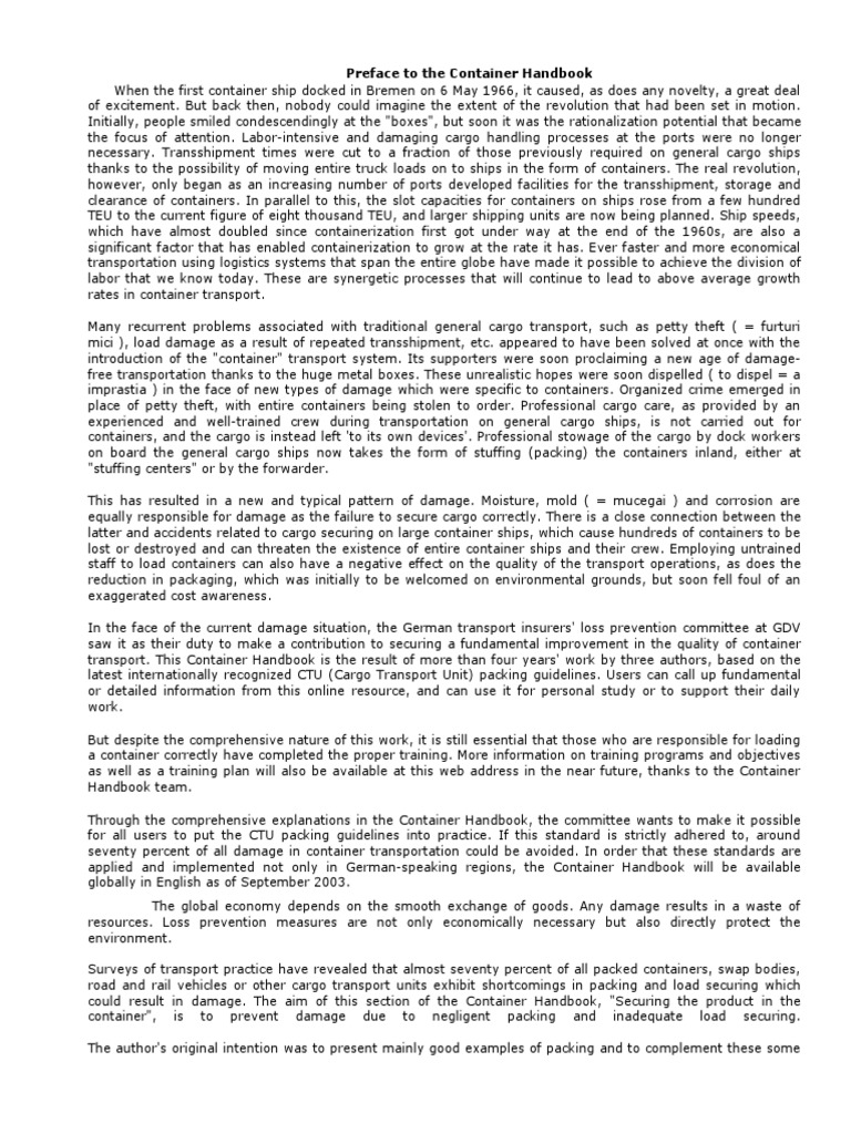 Container Handbook Pdf Containerization Ships