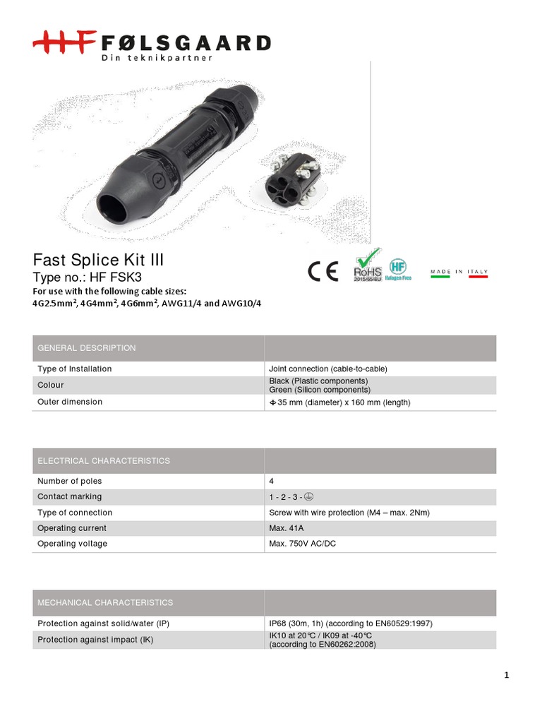 FSK3 Cable Joint Kit Specifications | PDF | Electrical Connector | Wire