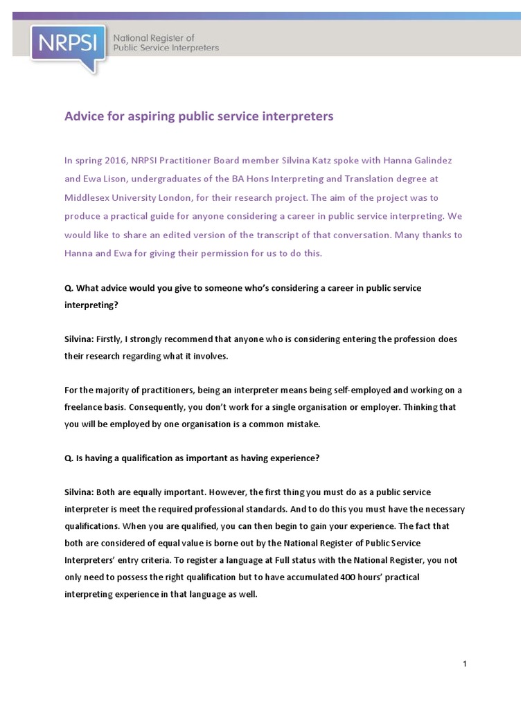 Guide to Starting in Public Service Interpreting | PDF | Language ...