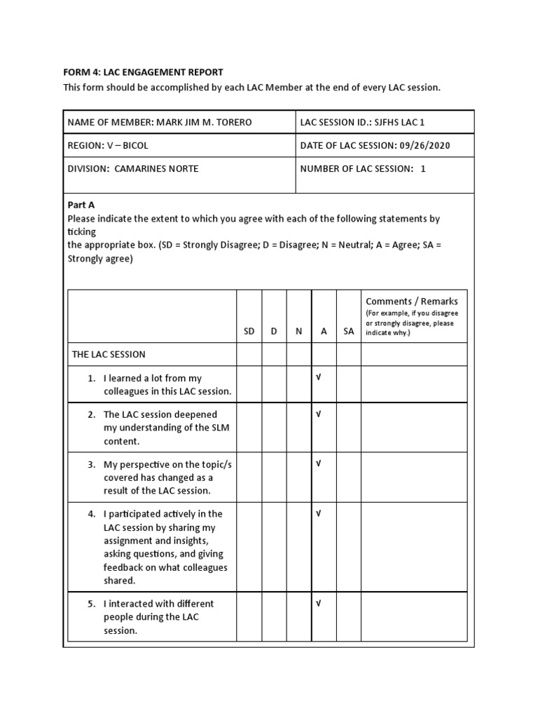 Form 4: Lac Engagement Report: (For Example, If You Disagree or ...