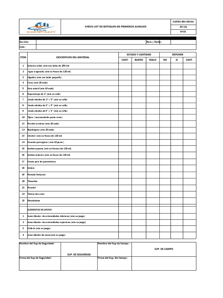 Checklist Botiquín de Primeros Auxilios | PDF