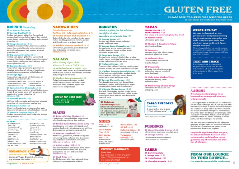 Gluten-Free Lounge Menu Options | PDF | Hamburgers | Sausage