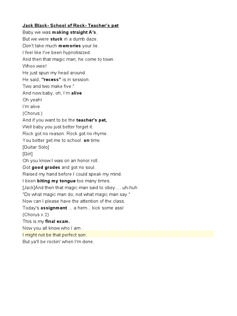 School of Rock Jack Black Student | PDF