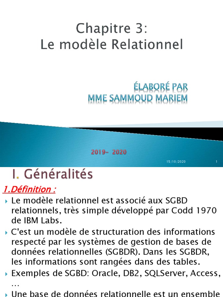 Chapitre3Modele REL PDF | PDF | Base de données relationnelle | Modèle ...