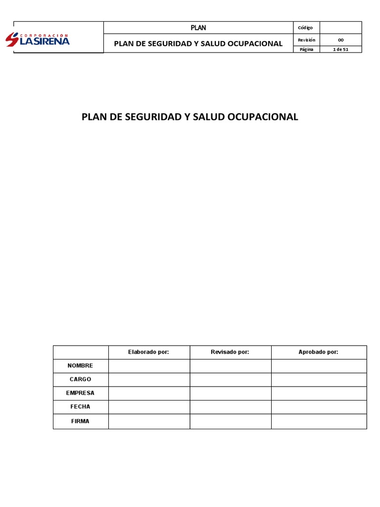 Plan de Seguridad y Salud Ocupacional | PDF | Seguridad y salud ...