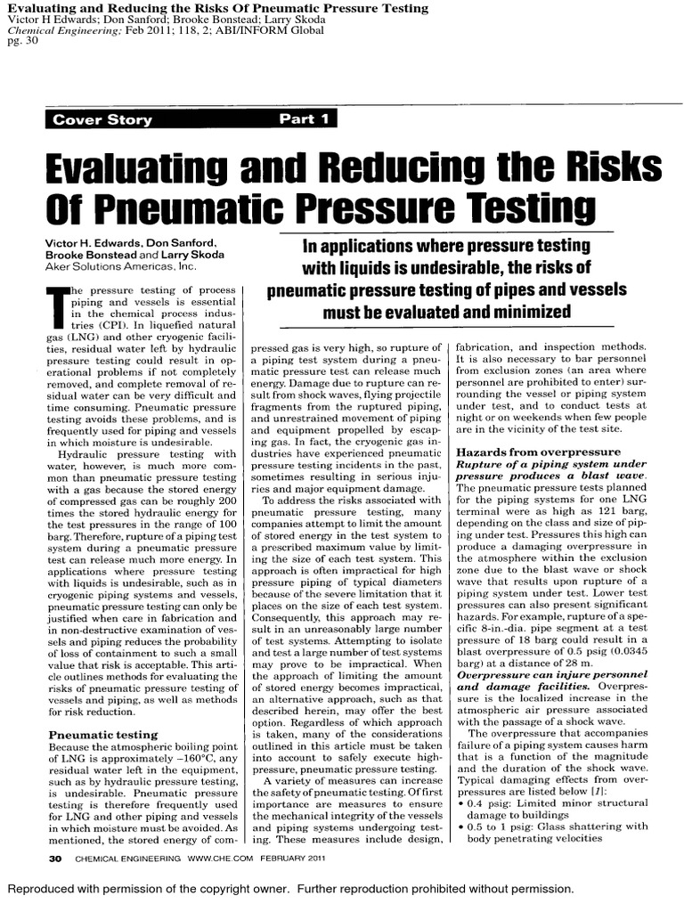 Evaluating and Reducing The Risks of Pneumatic Pressure Testing PDF PDF
