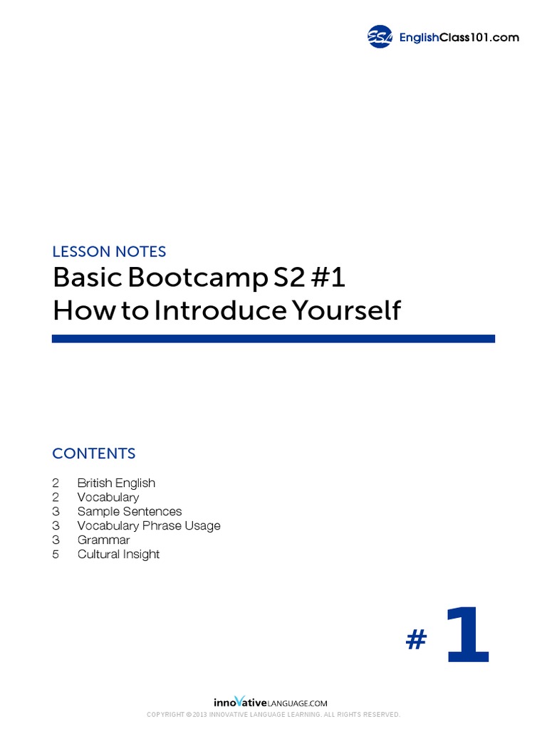 Basic Bootcamp S2 #1 How To Introduce Yourself: Lesson Notes | PDF ...