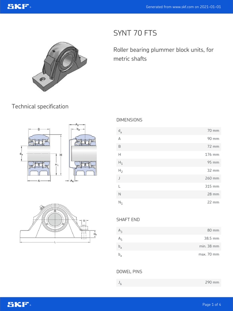 Synt 70 FTS: Roller Bearing Plummer Block Units, For Metric Shafts ...