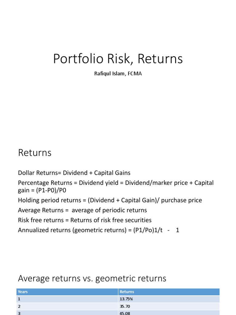Portfolio Risk and Return Analysis | PDF | Modern Portfolio Theory ...