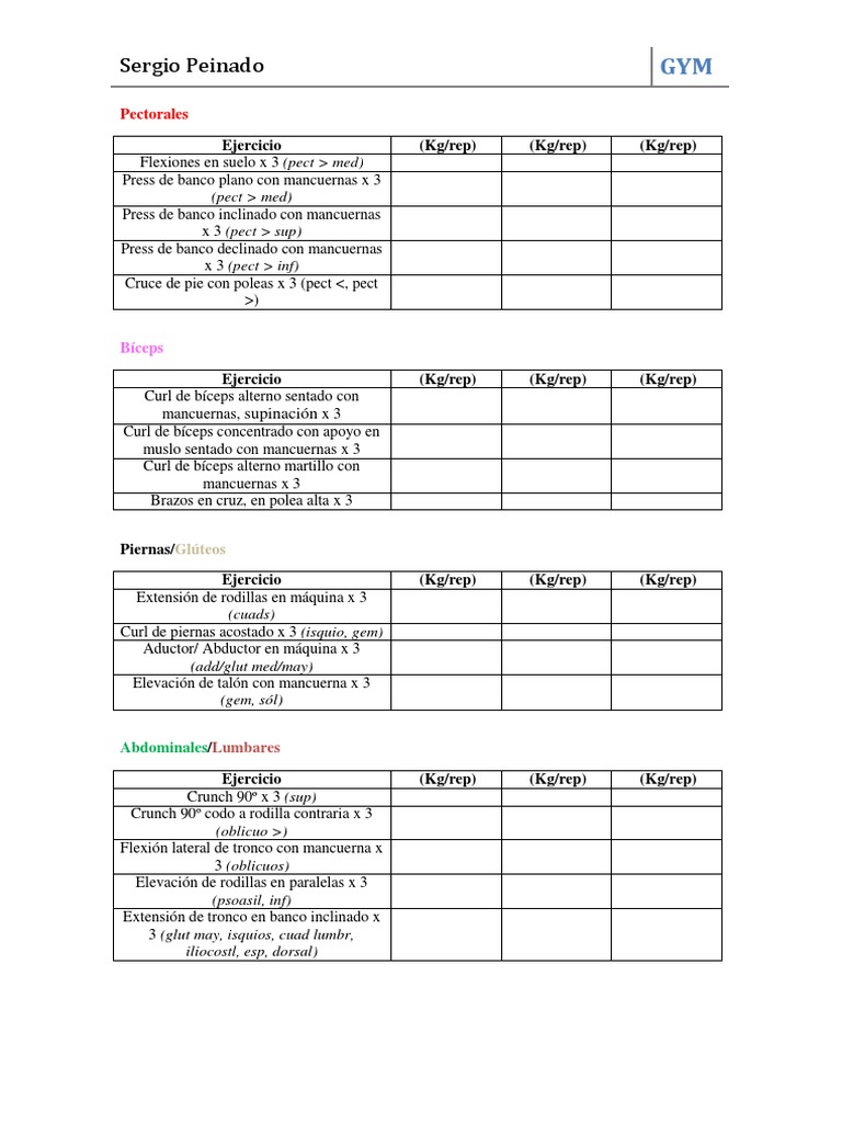 Rutina Gym | PDF | Codo | Extremidades (anatomía)