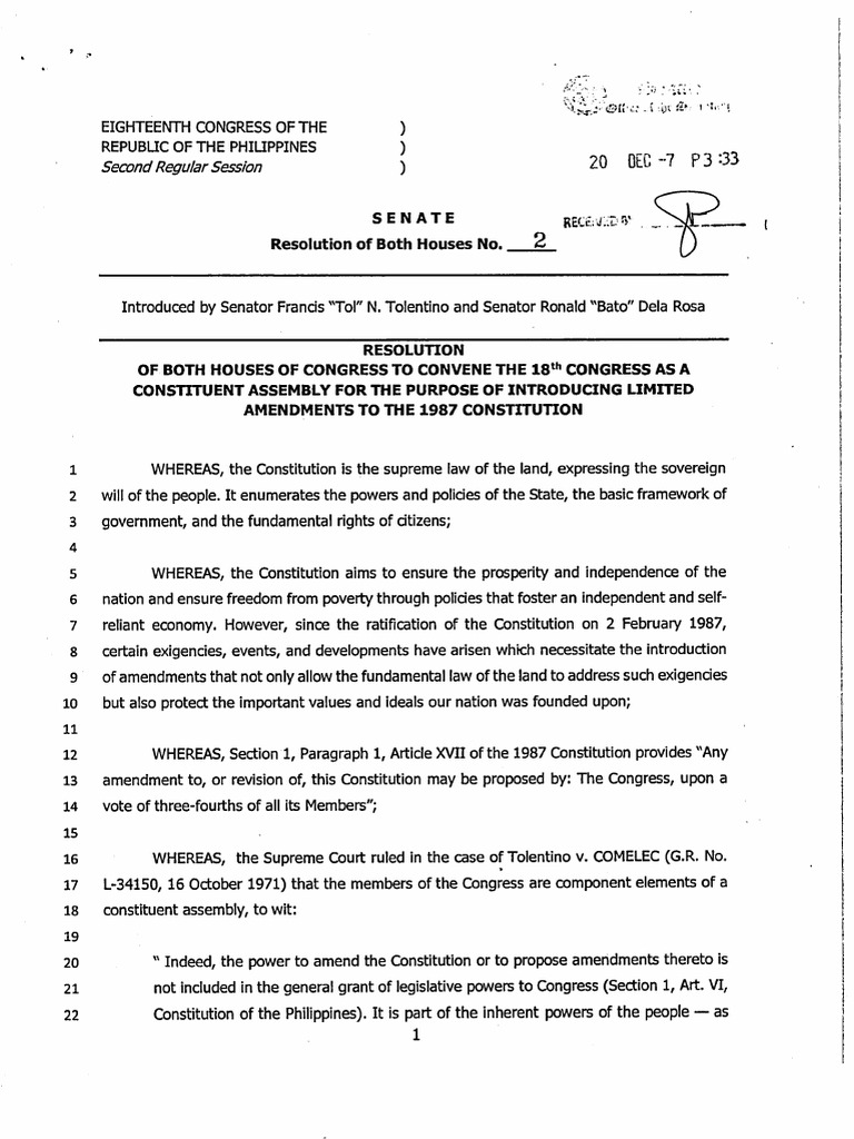 Resolution of Both Houses No. 2 PDF Constitutional Amendment United States Congress