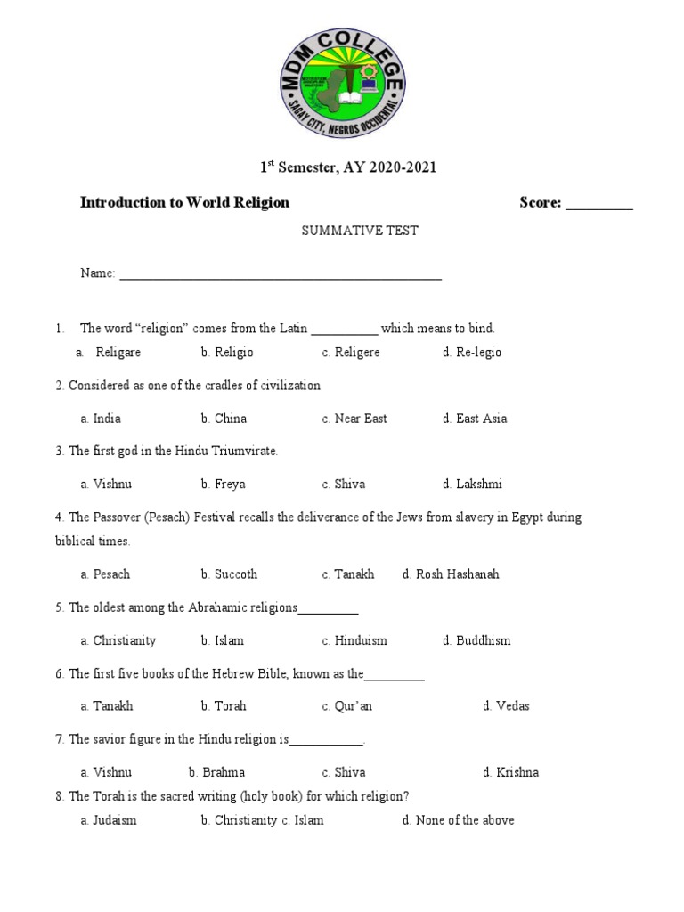 Summative World Religion | PDF | Hebrew Bible | Rosh Hashanah